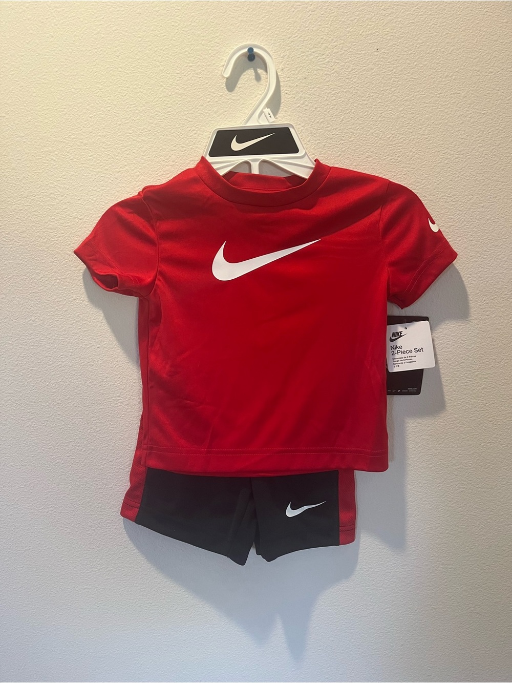 Nike Red Short Sleeve Top with Black Athletic Shorts Set